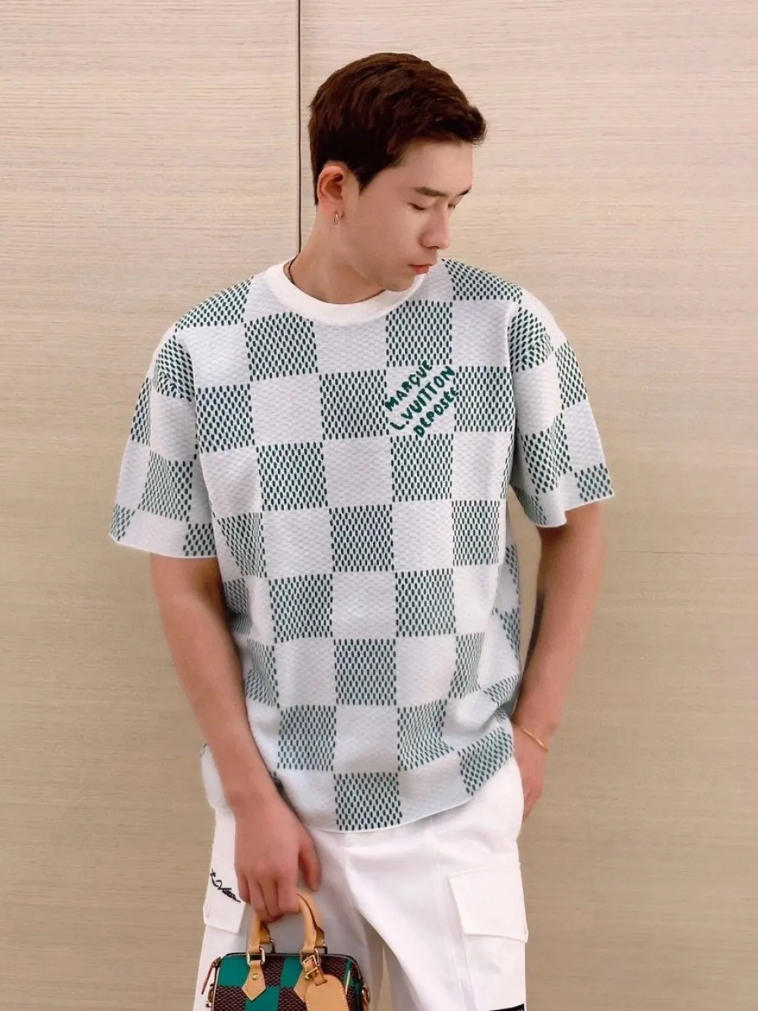 Louis Vuitton/Louis Vuitton checkerboard knitted jacquard short sleeves